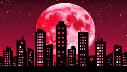 Naklejka premium New York City skyline at night with moon and stars