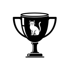Trophy with Cat Silhouette Elegant Outline Design.