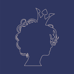 Profile view silhouette of a princess or queen. Cute girl portrait. Fashion branding emblem.