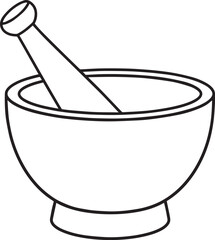 Mortar and Wooden Pestle Silhouette in Black | Kitchen Tool Illustration