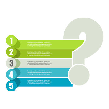 Question mark with five features or option of project to select. Minimal infographic for business and science information visualization. Frequently asked questions concept. Instructions and rules.