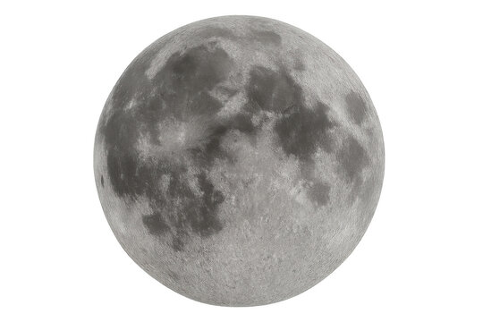 Photorealistic lunar 3d render rotating against transparent backdrop, presenting detailed moon surface and celestial textures
