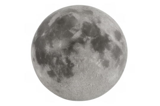 Photorealistic lunar 3d render rotating against transparent backdrop, presenting detailed moon surface and celestial textures