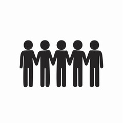 Vector silhouette of a group of four people holding hands in a row, symbolizing unity and teamwork, black solid design