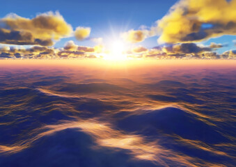 雲海と日の出の3dイラスト