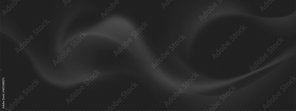 Poster realistic smoke overlay effect - flowing grey vapor waves on transparent background. soft fog textur