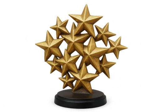 Golden star award trophy celebrating excellence and achievement, isolated on transparent background, perfect for recognizing outstanding performance