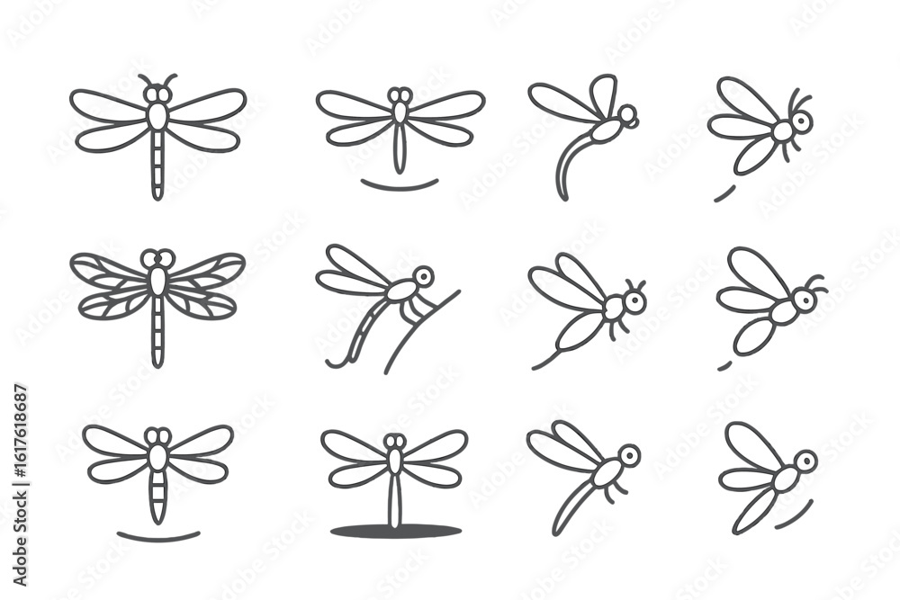 Poster vector graphics of dragonfly icons on black gradient background