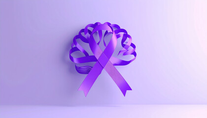 Purple awareness ribbon forming brain shape on light background, symbolizing support and solidarity