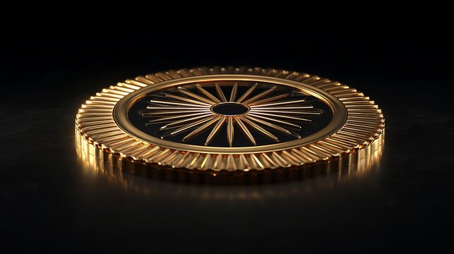 **3D Render Of Ashoka Chakra Made Of Gold Floating On Black Background, Glowing Edges, Patriotic And Elegant Theme, No Text --Ar 16:9 --V 7.0** - @Darya (Relaxed) -# Create, Explore, And Organize On [