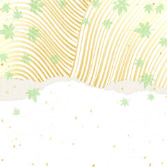 金色の波紋に青紅葉　和紙風の背景イラスト