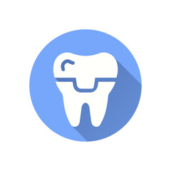 Dental crown flat icon. Simple illustration with long shadow for graphic and web design.