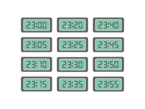 デジタル数字　23時〜23時55分　時計　イラストセット