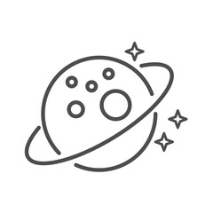 Planet icon for vector world travel with a simple pictogram. This symbol, or line art, provides an illustration for space discovery.