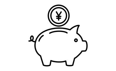 節約や貯蓄を示す豚の貯金箱イラストアイコン