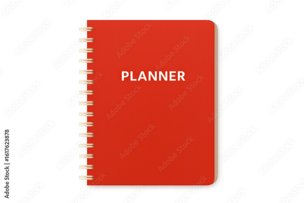 Poster red planner notebook on a transparent background, perfect for adding to designs or presentations rel
