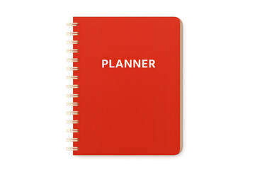 Red planner notebook on a transparent background, perfect for adding to designs or presentations related to planning, scheduling, or productivity