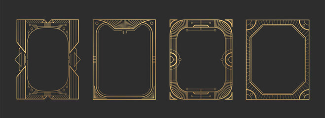 Art deco gatsby frame set - golden geometric borders with elegant line patterns, vintage ornamental rectangles of 1920s style decorative elements for luxury invitations, certificates or retro design
