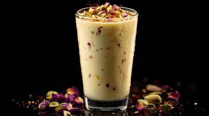 Tall Glass of Creamy Indian Lassi with Saffron and Pistachios – generative AI