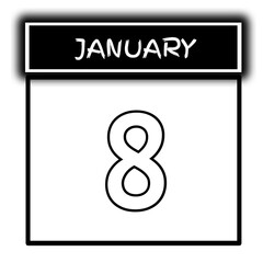 black color calendar frame January month date 8