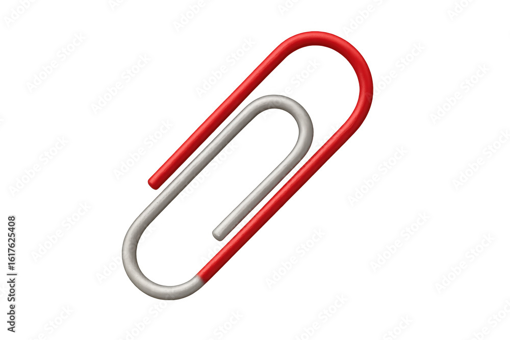 Poster red and grey paperclip resting on transparent surface, highlighting minimalist office design and org