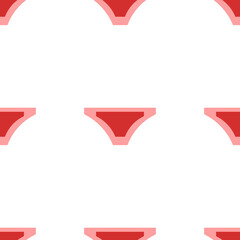 Seamless pattern of large isolated red women's underpants symbols. The elements are evenly spaced. Illustration on light red background