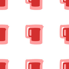Seamless pattern of large isolated red electric kettle symbols. The elements are evenly spaced. Illustration on light red background