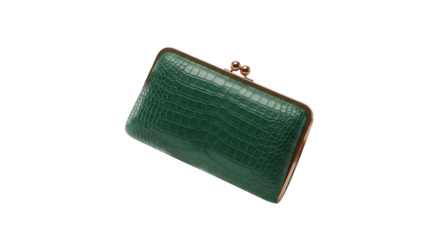 Isolated leather wallets and a purse in black and green on a blank vintage book cover