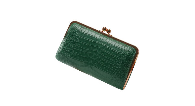 Isolated leather wallets and a purse in black and green on a blank vintage book cover