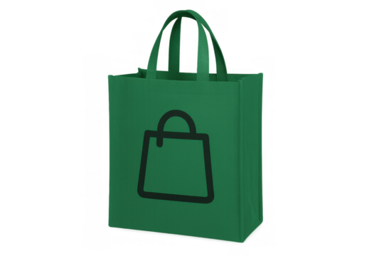 Eco-friendly green shopping bag displaying recyclable icon, representing sustainable consumer choices on transparent background