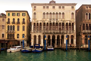 Palaces and stately buildings along the Grand Canal in Venice, Italy.