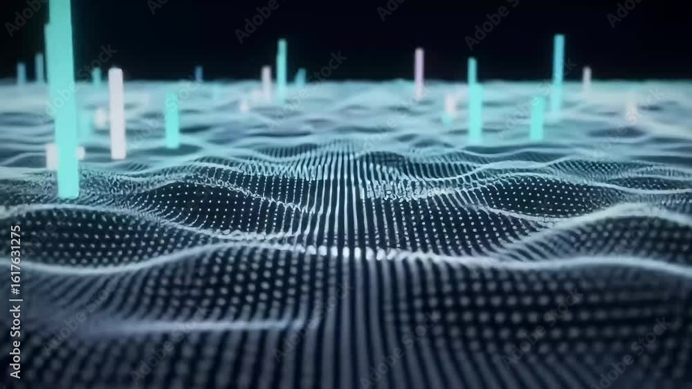 Poster abstract digital landscape with rising data columns