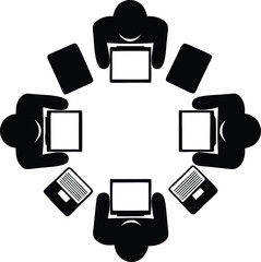 Black silhouette design representing a business team collaborating around a table in a meeting setting