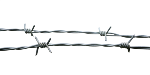 Twisted metal wire with sharp points isolated on a transparent background barbed wire