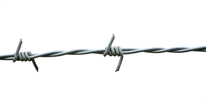 Twisted metal wire with sharp points isolated on a transparent background barbed wire