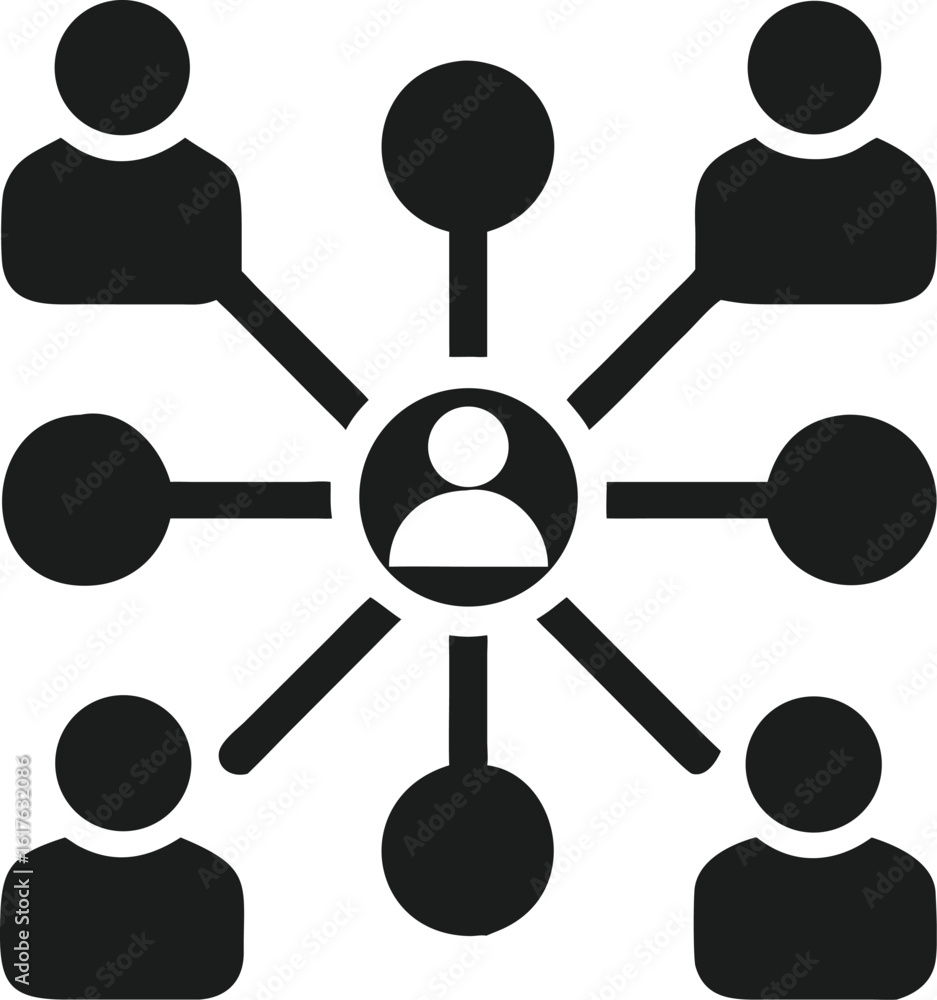 Poster professional networking and collaboration icon depicting teamwork with multiple connected people in 
