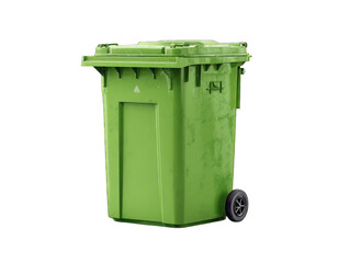 Green plastic trash receptacle with lid