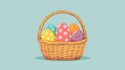 Fototapeta premium Colorful Easter eggs in a wicker basket