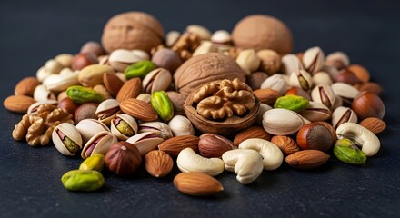 Mixed nuts on a dark background