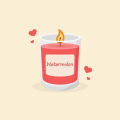 Watermelon scented candle vector illustration.