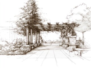Fototapeta premium Pergola landscape design sketch
