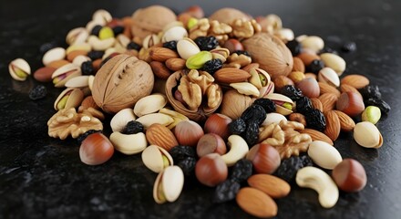 Mixed nuts on a dark background