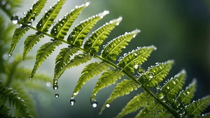Fresh Green Fern Frond with Water Droplets