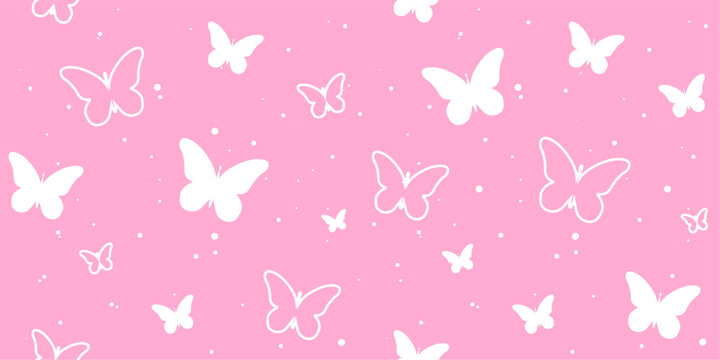 modern butterfly, seamless pattern. butterfly silhouette, simple, repet background. cute, pink drawing for a girl. for print, paper, postcards. art vector illustration.