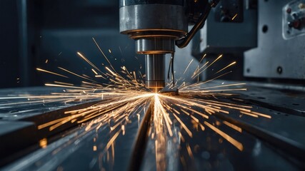 Metal Laser Cutting with Sparks in Production