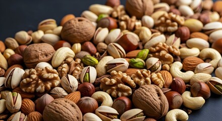 Mixed nuts on a dark background