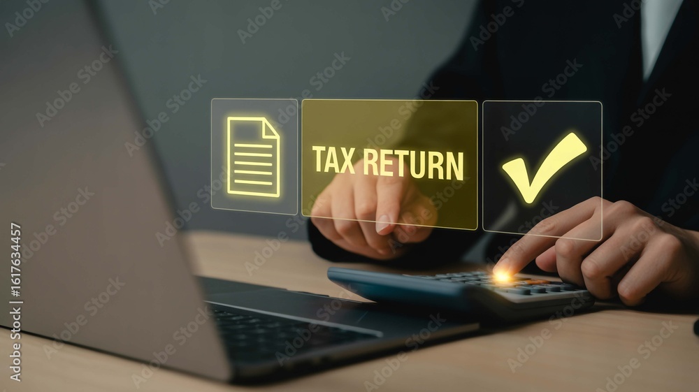Aufkleber tax return filing seamless submission with digital tick document preparation calculator use for accu