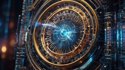 Fototapeta premium Futuristic Abstract Technology Machine with Gold Rings