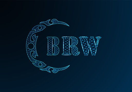 Low poly letter logo BRW design. BRW letter logo low poly vector design on blue color gradient background. BRW logo low poly design