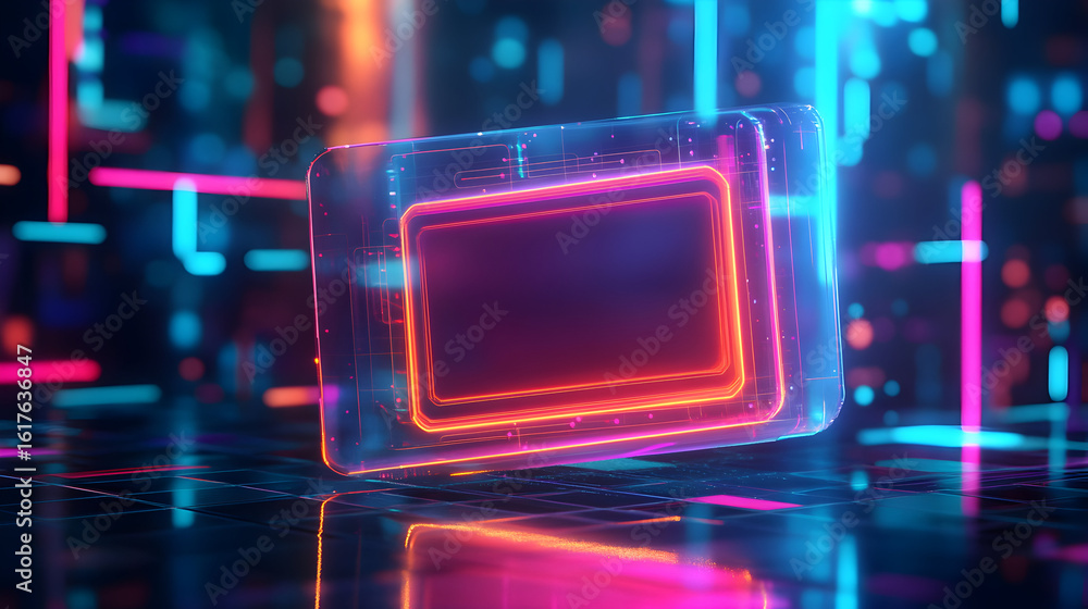 Aufkleber futuristic display with neon highlights and glowing elements in abstract space